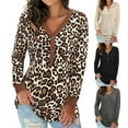 thumbnail image 5 of Fusipu Solid Color Leopard Print Women Top Long Sleeve V-Neck Loose Tunic Blouse Streetwear, 5 of 7