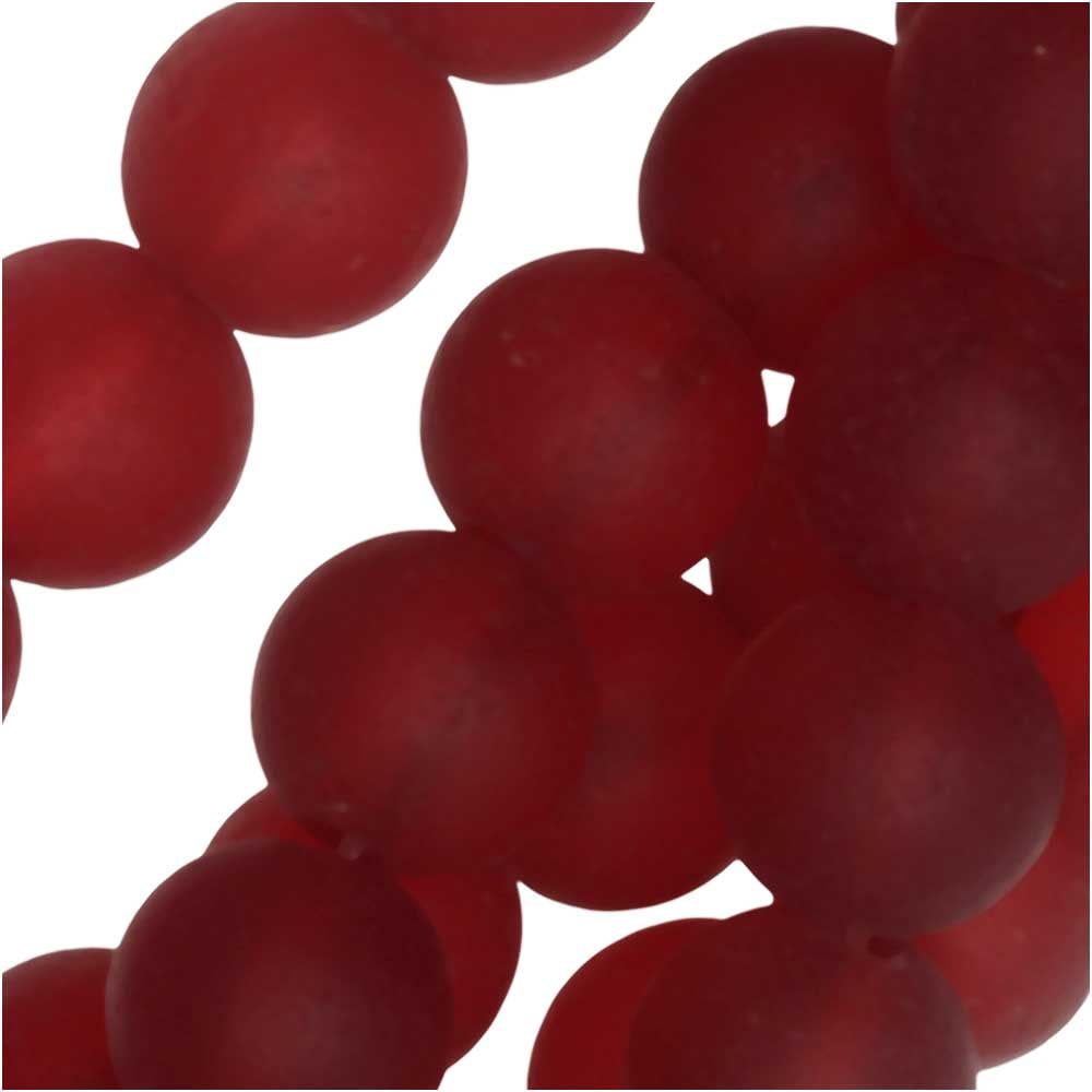 Cultured Sea Glass, Round Beads 8mm, 26 Pieces, Cherry Red