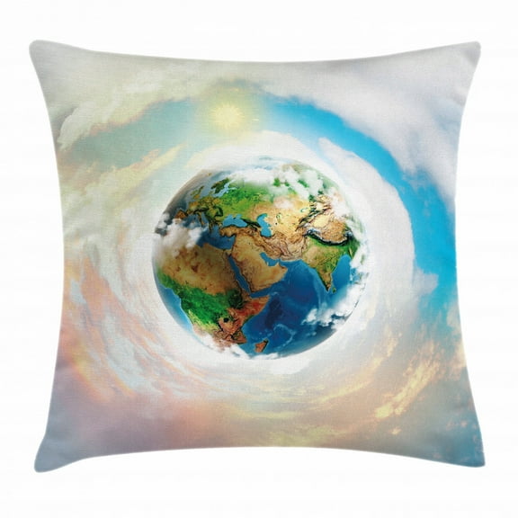 Earth Throw Pillow Cushion Cover, Vibrant Colorful Image of Planet Earth Vivid Continents Swirling Clouds Ecology Theme, Decorative Square Accent Pillow Case, 16 X 16 Inches, Multicolor, by Ambesonne