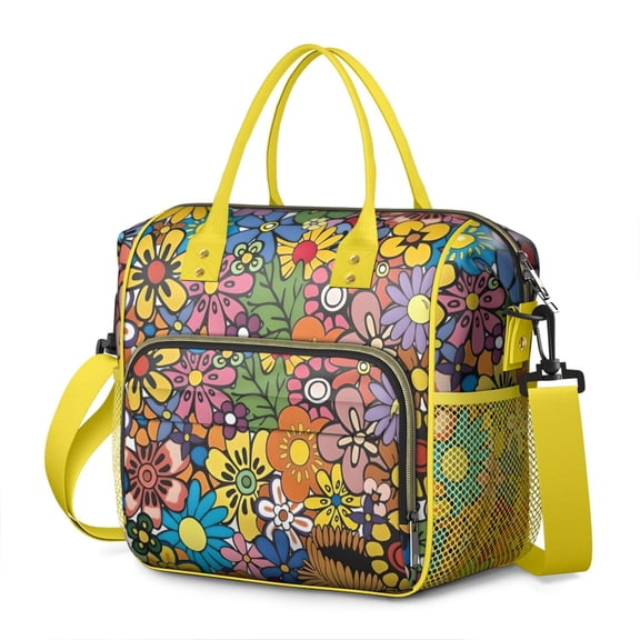 Pioneer Flower Floral Print Pattern Womens Lunch Box for Work,Insulated Large Lunch Bag for Tween and Teen,Loncheras Para Mujer,Leakproof Adult Lunch Bag for Work,Beach,Travel,Picnic,Camping