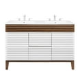 thumbnail image 5 of Double Sink Vanity Cabinet, White Walnut, Wood, Mid Century Hotel Bedroom Bathroom, Modern Contemporary HB33394, 5 of 11