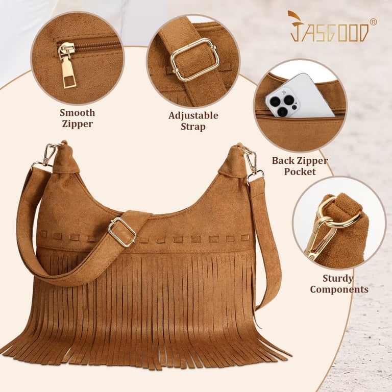 JASGOOD Fringe Crossbody Bag Boho Western, Brown photo 4