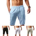 thumbnail image 4 of zeranth Men Shorts Solid Color Breathable Cotton Linen Drawstring Mid Rise Short Pants Knee-length Shorts for Running, 4 of 7