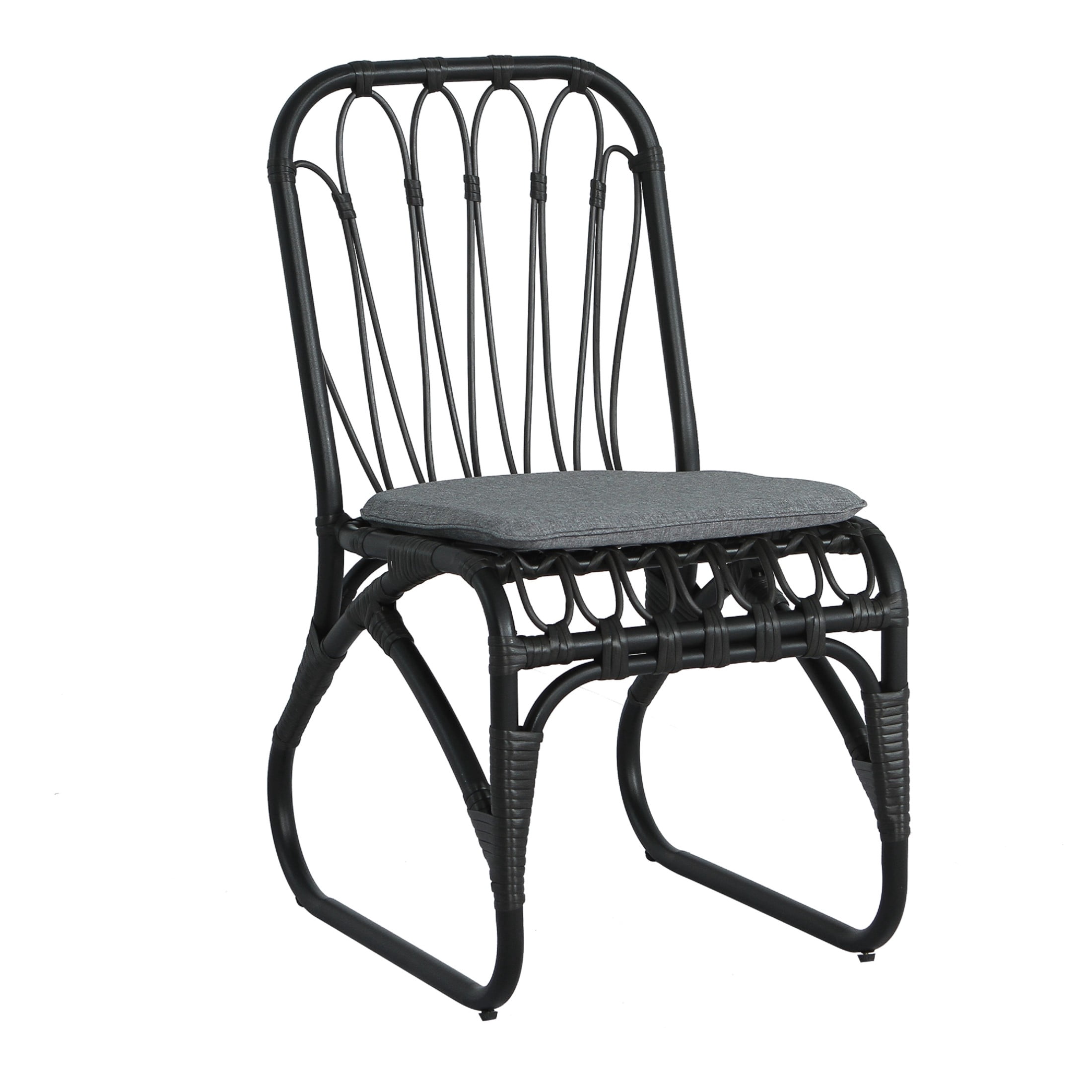 Christopher Knight Home 7-Piece Modern Outdoor Dining Set, Gray Rattan Chairs with Cushions and Teak Wood Table