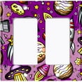 thumbnail image 2 of Metal Light Switch Wall Plate Outlet Cover (Spaceship UFO Astronaut Rocket Outerspace Star Pink - Double Rocker), 2 of 2