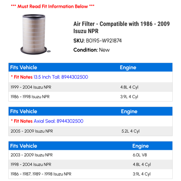 Sureflter Air Filter For Isuzu NPR 1986-2004 | Replaces 16546-01D20 & Baldwin PA2712