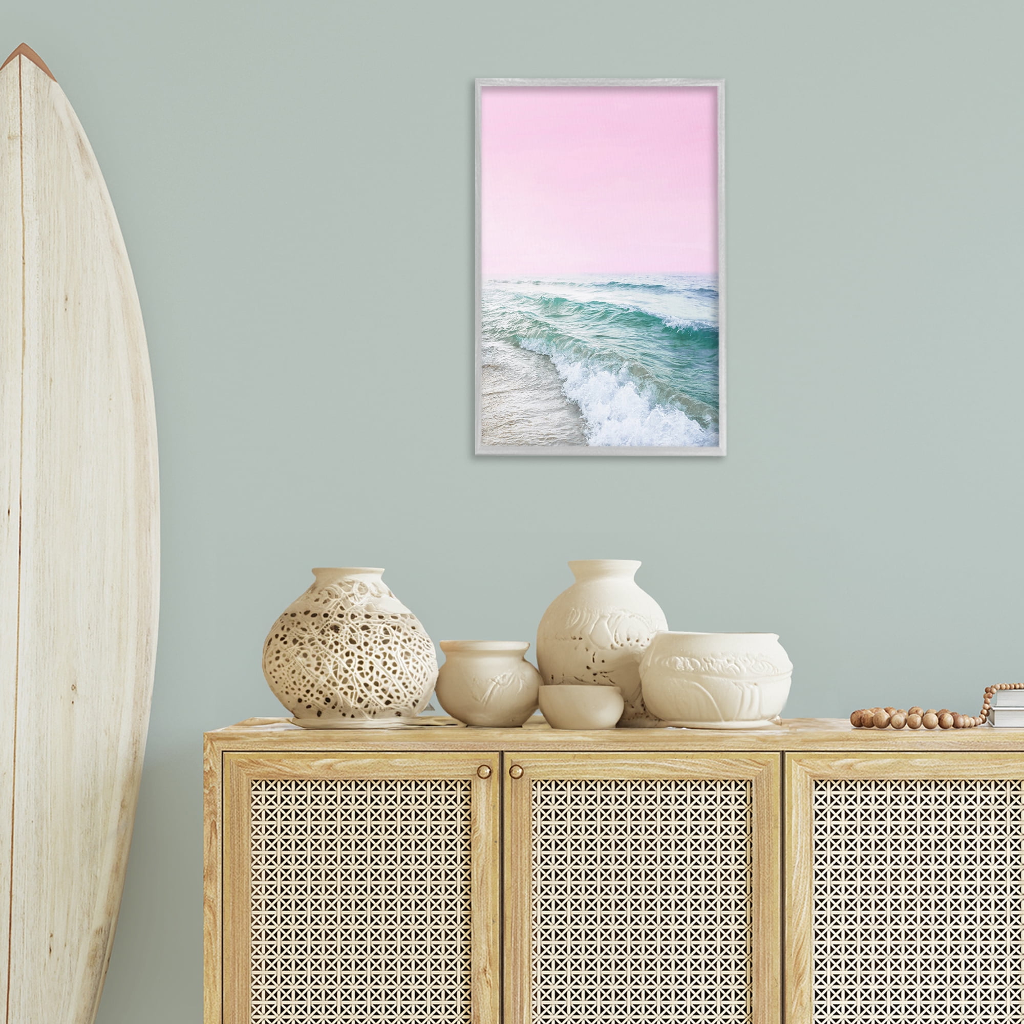 Stupell Industries Pink Winter Sea Coastal Photography Gray Framed Art Print Wall Art, 16 x 24