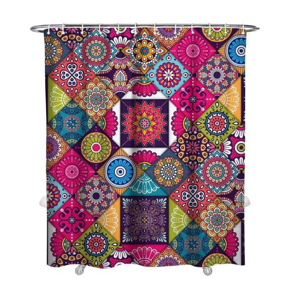 Extra Long Boho Shower Curtain 72x84 Inches - Vintage Floral & Tropical Leaves Pattern, Waterproof Bohemian Bathroom Decor with 12 Hooks, Tribal Rustic Style