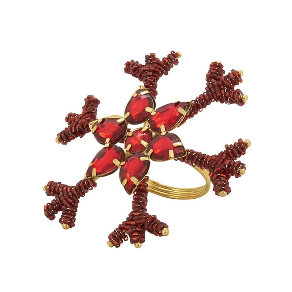Saro Lifestyle Beaded Snowflake Design Napkin Ring (Set of 4)