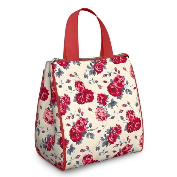 Pioneer Flower Floral Print Pattern Insulated Lunch Bag for Women & Adults,Large Portable Soft Cooler Lunch Bag,Thermal Food Storage Tote with Pearl Cotton,8.66L,8.75x5.75x9.5 Inch