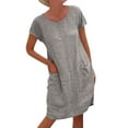 thumbnail image 3 of FASHIONWT Women Solid Round Neck Pockets A-Line Knee Length Short Sleeve Casual Dress, 3 of 4
