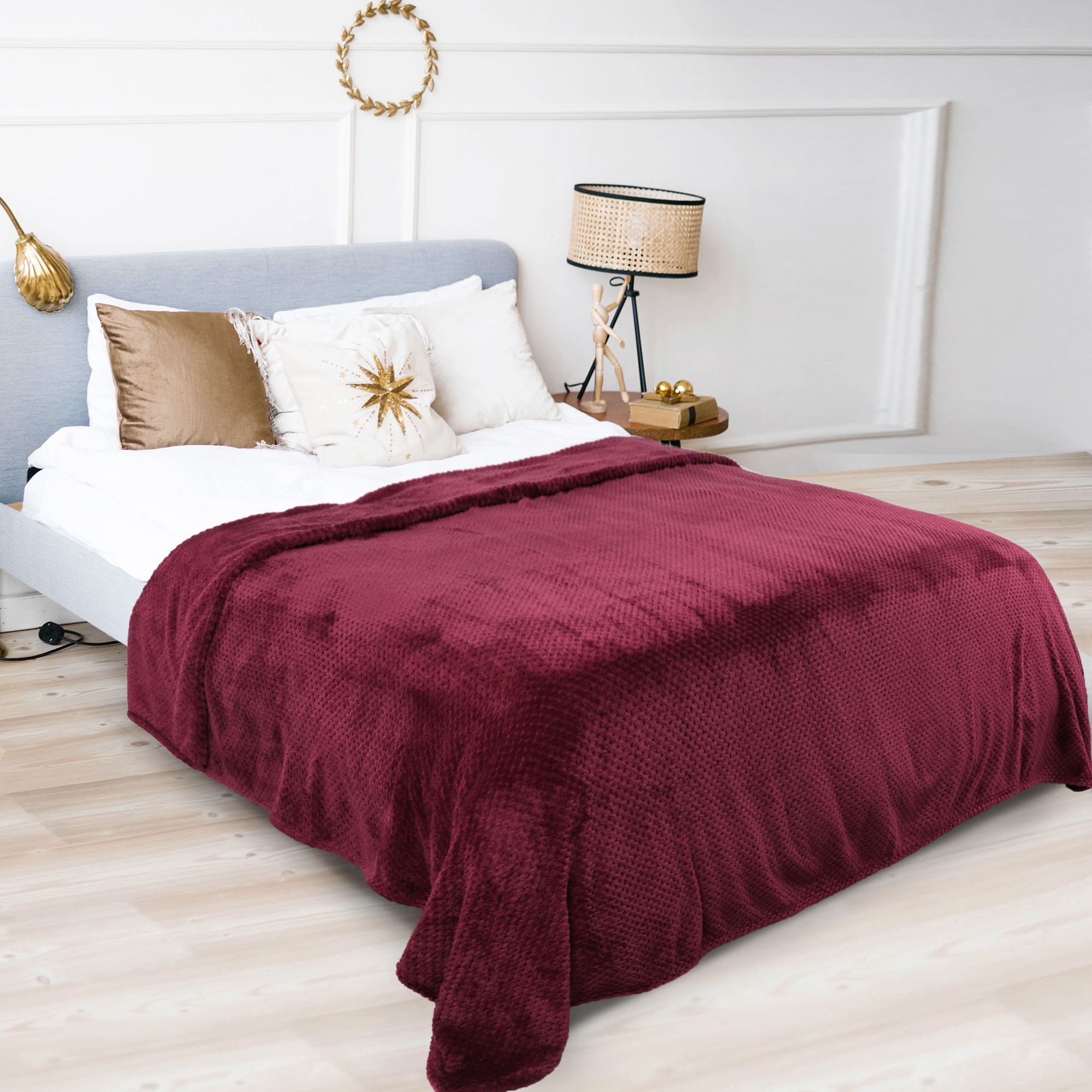Unique Bargains Soft Flannel Fleece Velvet Blanket Burgundy 60" x 78"