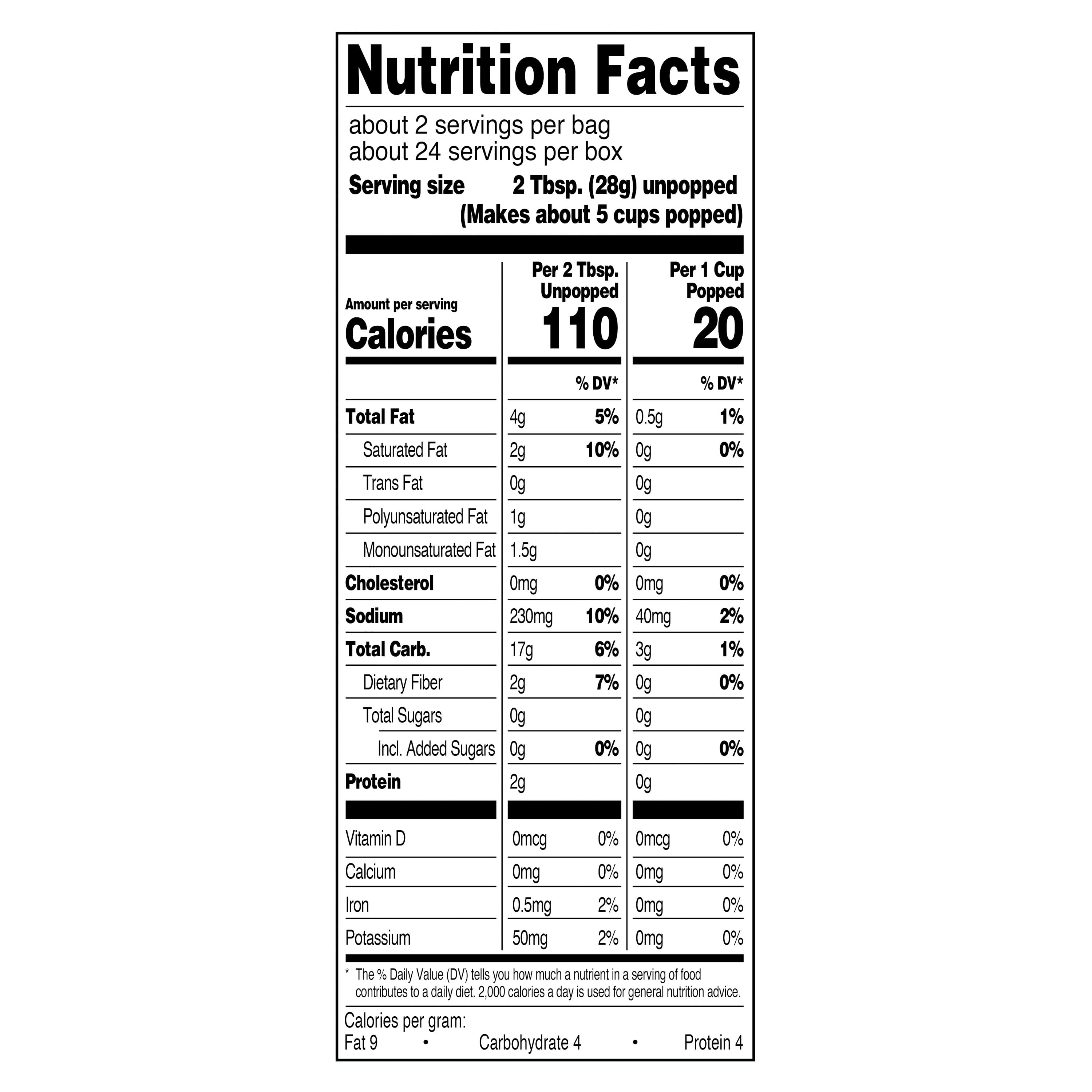 Great Value Light Butter Flavored Microwave Popcorn, 2.03 oz, 12 Count