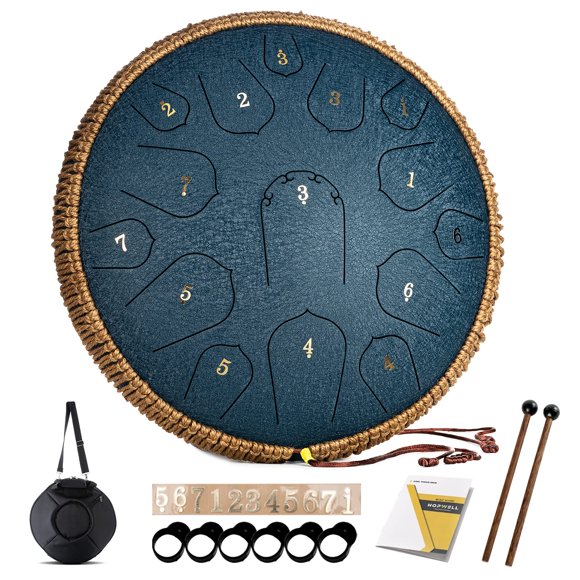 Tambor HOPWELL de acero, 15 notas, 35 cm, con libro de música, azul marino