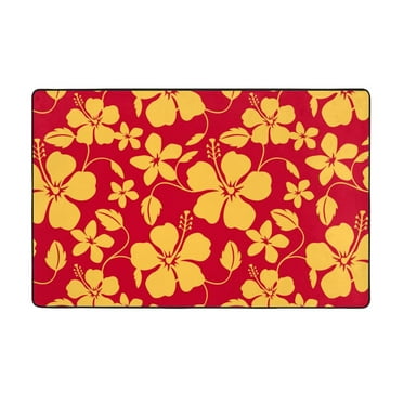 Hawaiian Style Red Yellow Soft Indoor Outdoor Rug, Washable Rugs for Living Room, Non - Slip Floor Carpert, Bedroom Area Rug for Home