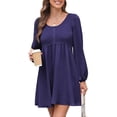thumbnail image 2 of Vestido Corto Informal de Mujer con Cuello Redondo Fruncido, Botones, Larga y Cintura Entallada Azul Marino M, 2 of 8