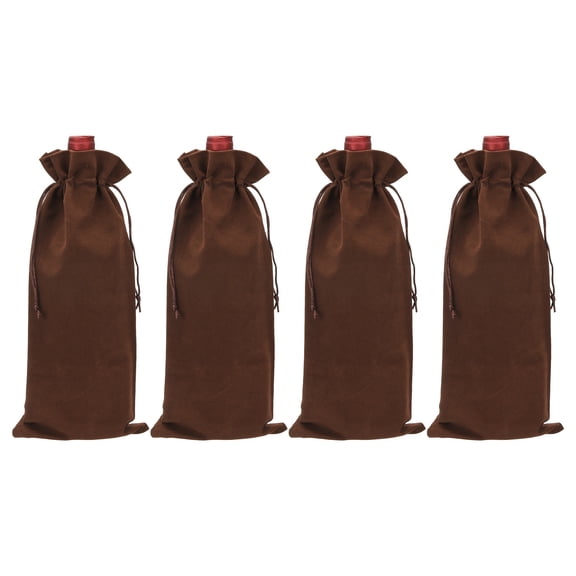 Uxcell 4 Pcs Wine Bottle Gift Bags with Drawstrings, Velvet Wine Bags Reusable Liquor Bottle Covers for Wedding Birthday Party, Coffee