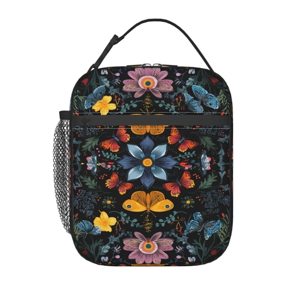 Luxurious Floral Pattern Lunch Bag for Office Women – Stylish Thermal Insulated Tote with Shoulder Strap, Lightweight for Work or Travel