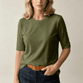 thumbnail image 2 of vzibsiv Womens Half Sleeve Crew Neck Tops Relax Fit Solid Color Casual Basic Blouses Army Green Size 2XL, 2 of 6