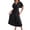 Black, variant on Women's Pleated Flutter Sleeve Belted Dress Midi Length Surplice Neckline Casual Minimalist Style 100% Acrylic Fabric
