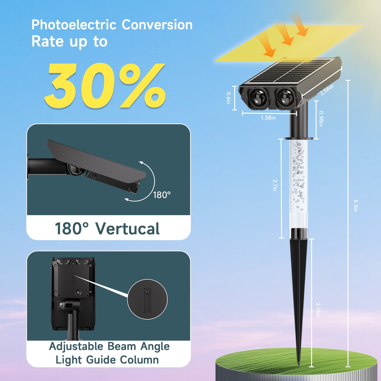 4 Pack RGB Solar Spot Lights : 2 IN 1 Solar Lights Outdoor with 8 Lighting Modes & PC Light Guide Column for Tree Garden Yard Pathway,RGB Color Changing Landscape Lights,IP65 Waterproof