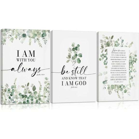 3pcs Bible Plants Canvas Wall Art Christian Botanical Poster Prints Eucalyptus Leaf Pictures Sage Green Inspirational Wall Decor for Living Room Bedroom Bathroom 12x16 in Unframed