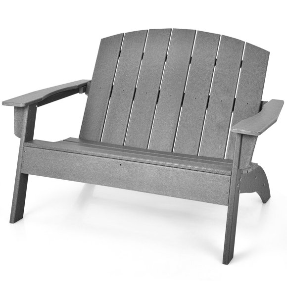 Gymax Outdoor Adirondack Chair Patio HDPE Adirondack Loveseat Bench Weather Resistant