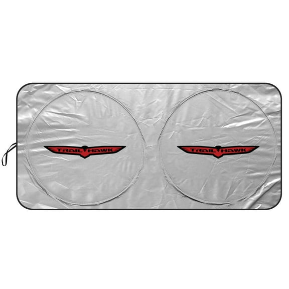 Jeep Trailhawk Logo Universal Fit One-Piece Easy Folding Silver Reflective Fabric Windshield Sun Shade (size: 64"x 32")