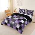 thumbnail image 2 of Homewish Grunge Checkered Bedding,Aesthetic Artwork Duvet Cover Full,Purple White,Black Reversible,3pcs,1 Duvet Cover and 2 Pillowcases, 2 of 6