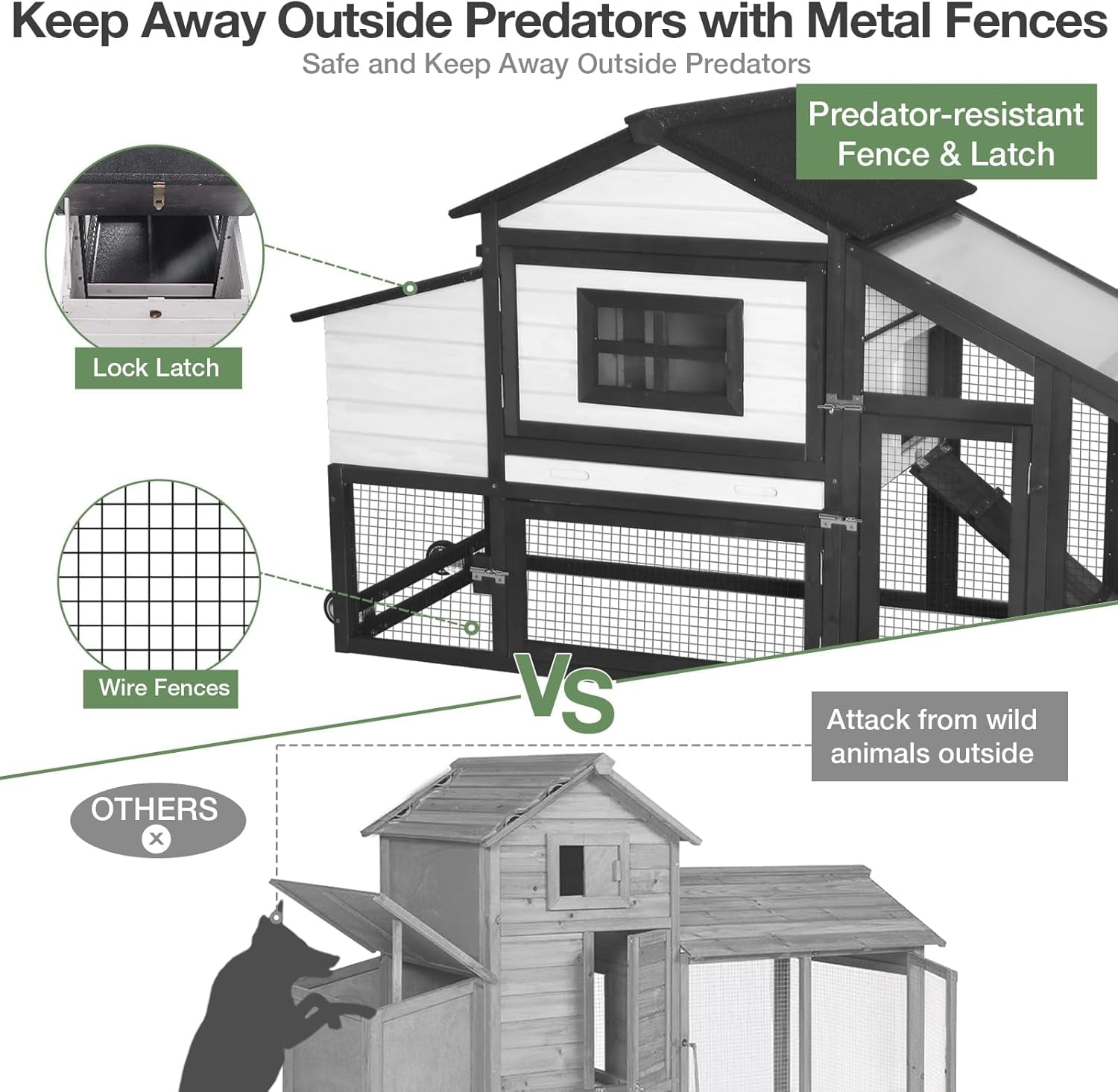 Aivituvin Mobile Chicken Coop with Wheels for 4 Chickens, Backyard Expandable Chicken House Duck Cage with Run, 2 Nesting Boxes, Easy Clean Pull-Out Tray, Weatherproof Roof (Black)