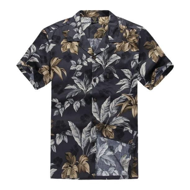 Hawaii Hangover - Hawaiian Shirt Aloha Shirt in Black and Gold Leaf ...