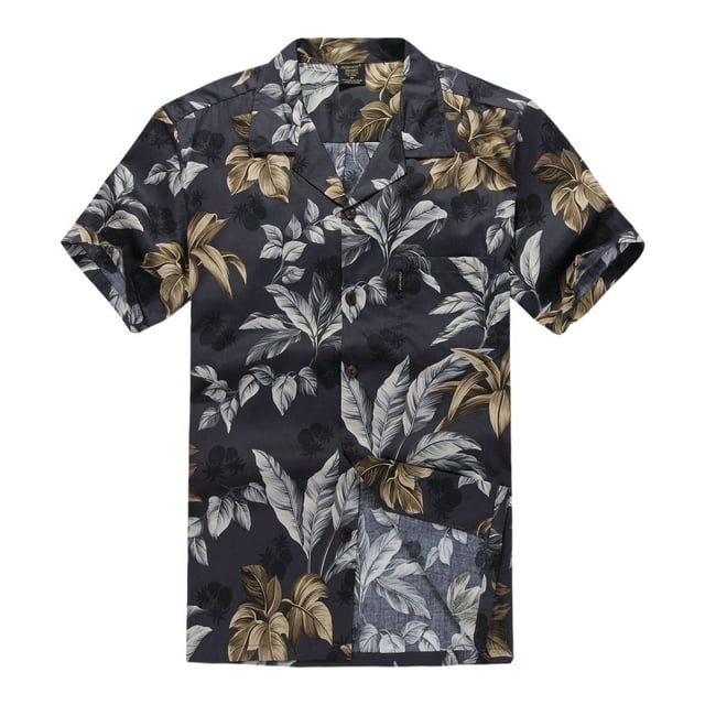 Hawaiian Shirt Aloha Shirt in Black and Gold Leaf - Walmart.com