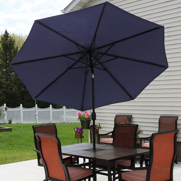 Sunnydaze Navy Blue Aluminum 9 Foot Patio Market Umbrella With Tilt And Crank Walmart Com Walmart Com