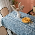 thumbnail image 2 of Tribal Print Tablecloth - Blue Geometric Triangle Cotton Linen Rectangle Table Cover, Bohemian Style Dining/Console Tablecloth, 2 of 6