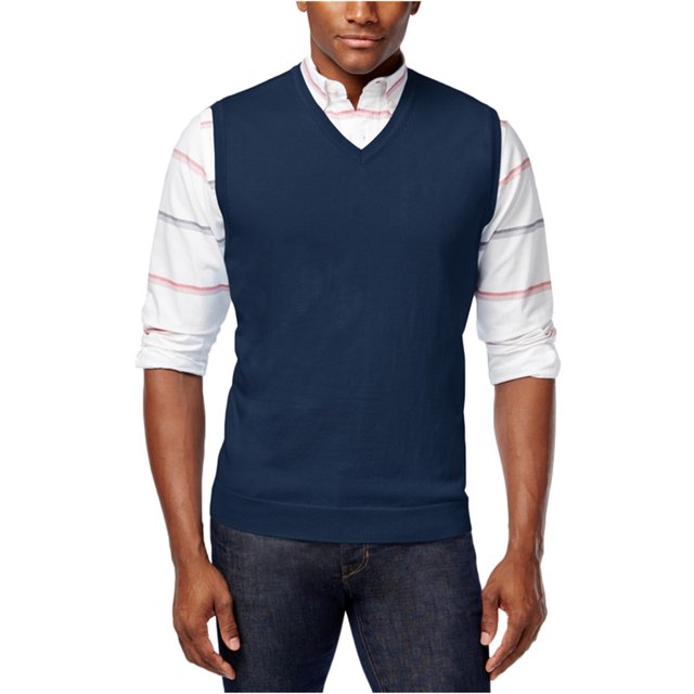 Club Room Chaleco de punto con cuello en V para hombre, azul, extragrande Club Room Chaleco