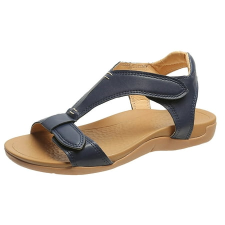 CHOII 50% Clearance Sandals One Button Light Flat Shoes Casual Rubber Sole Sandals Women s Sandals Velcro Slippers Easy and Convenient Unique Upper Design Ankle Strap Sandals Comfort Sandals Blue/9.5