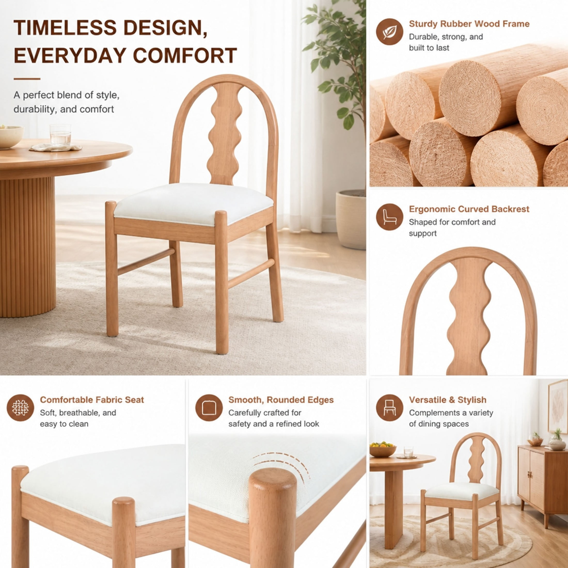 Christopher Knight Home 7-Piece Farmhouse Dining Table with Curved Back Chairs Set, Walnut+Natural+White