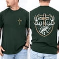 thumbnail image 2 of Camo Cross Hunting Double-Sided T-Shirt – Outdoor Christian Faith Tee with Antler & Fish Graphic, Hunting Streetwear Gift for Men & Women, 2 of 7