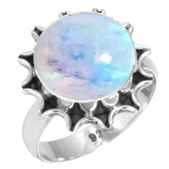 Natural Rainbow Moonstone Women Jewelry 925 Sterling Silver Ring