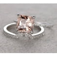 thumbnail image 2 of 2.25 Carat 6mm Princess Cut Peach Pink Morganite And Diamond Moissanite Engagement Ring Wedding Bridal Set With 18K White Gold Plating, Promise Ring, Anniversary Ring, 2 of 3