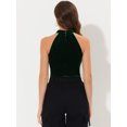 thumbnail image 4 of INSPIRE CHIC Top corto de fiesta con capas básicas de terciopelo y cuello halter para mujer Verde S, 4 of 5