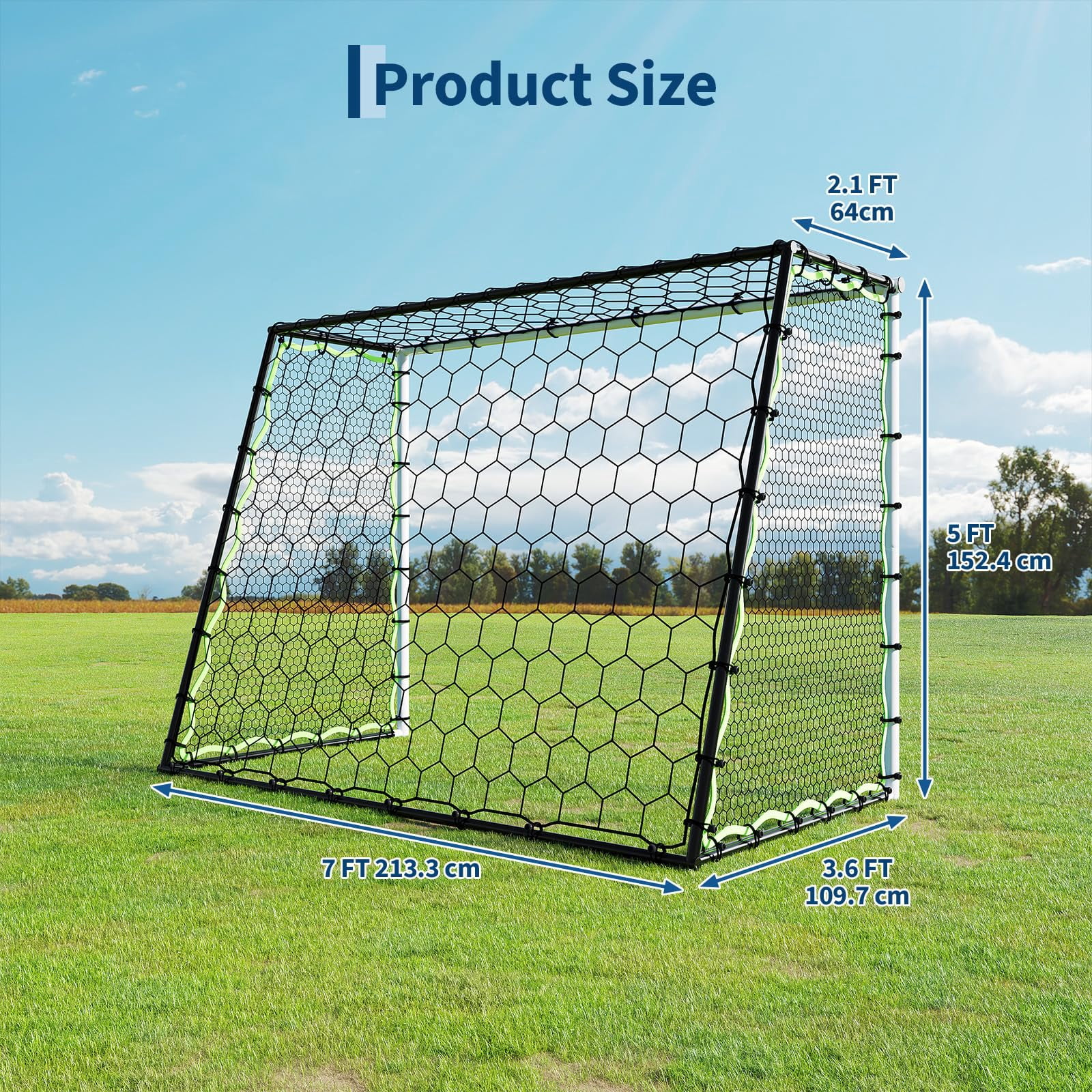 3-in-1 Soccer Rebounder Net 7x5ft, Large Football Goal Trainer with High, Low Shot Zones, Durable Steel Frame, for, Passing, Ball Control, Solo, Team Skill Practice