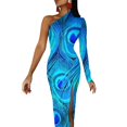 thumbnail image 1 of Unique Peacock Feather Long Dress Female Colorful Print Party Maxi Dress Spring Kawaii Bodycon Dresses Side Split Custom Clothes, 1 of 5