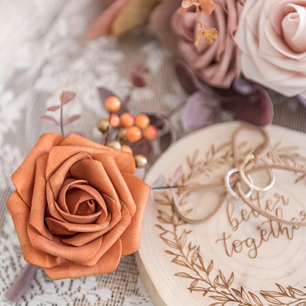 ACMDL  25pcs Simulation Flowers  Shades Of Burnt Orange Artificial Flowers For Outdoor Wedding Theme  Colors Fake Roses With Stem For DIY Outdoor Wedding Party Banquet Celebration Birthda