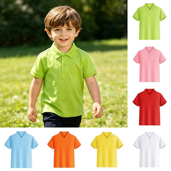 Kids Girls Boys' Polo Shirts Short Sleeve Boys Green Button down Shirt School Uniform Shirts Boys Collared Shirts Kids Boys Shirts Size 7-8 Years