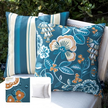 Phantoscope 18 x 18 Patio Garden Pillow Dark Blue loral Printed Decorative Throw Pillow, Waterproof