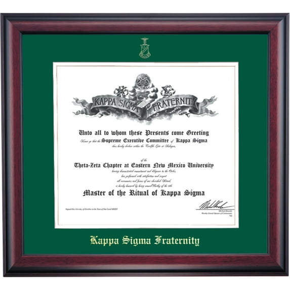 OCM Diploma Frame for Kappa Sigma Fraternity, 19" x 25" Master of Ritual certificate Frame, Embossed Hunter Green/White Mat