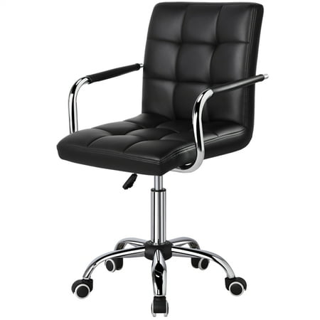 Swivel Leather Chairs Modern PU Leather Midback Adjustable Executive Office Chair Swivel Stool Chair on Wheels, Black ()