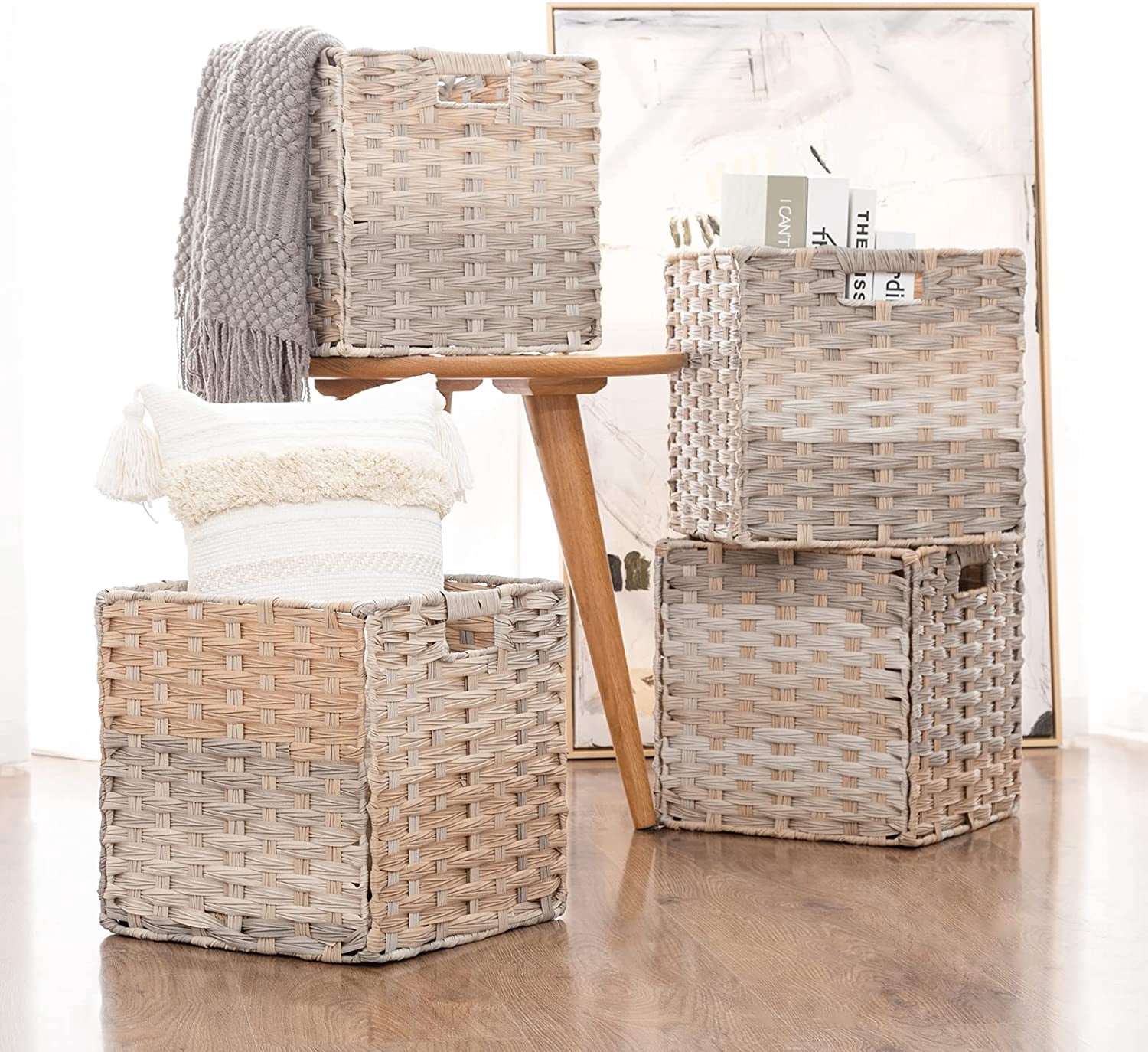 OMERAI Water Wicker Storage Baskets for Organizing Cube Baskets 11.8"x 11.8"x 11.8" 4 Pack