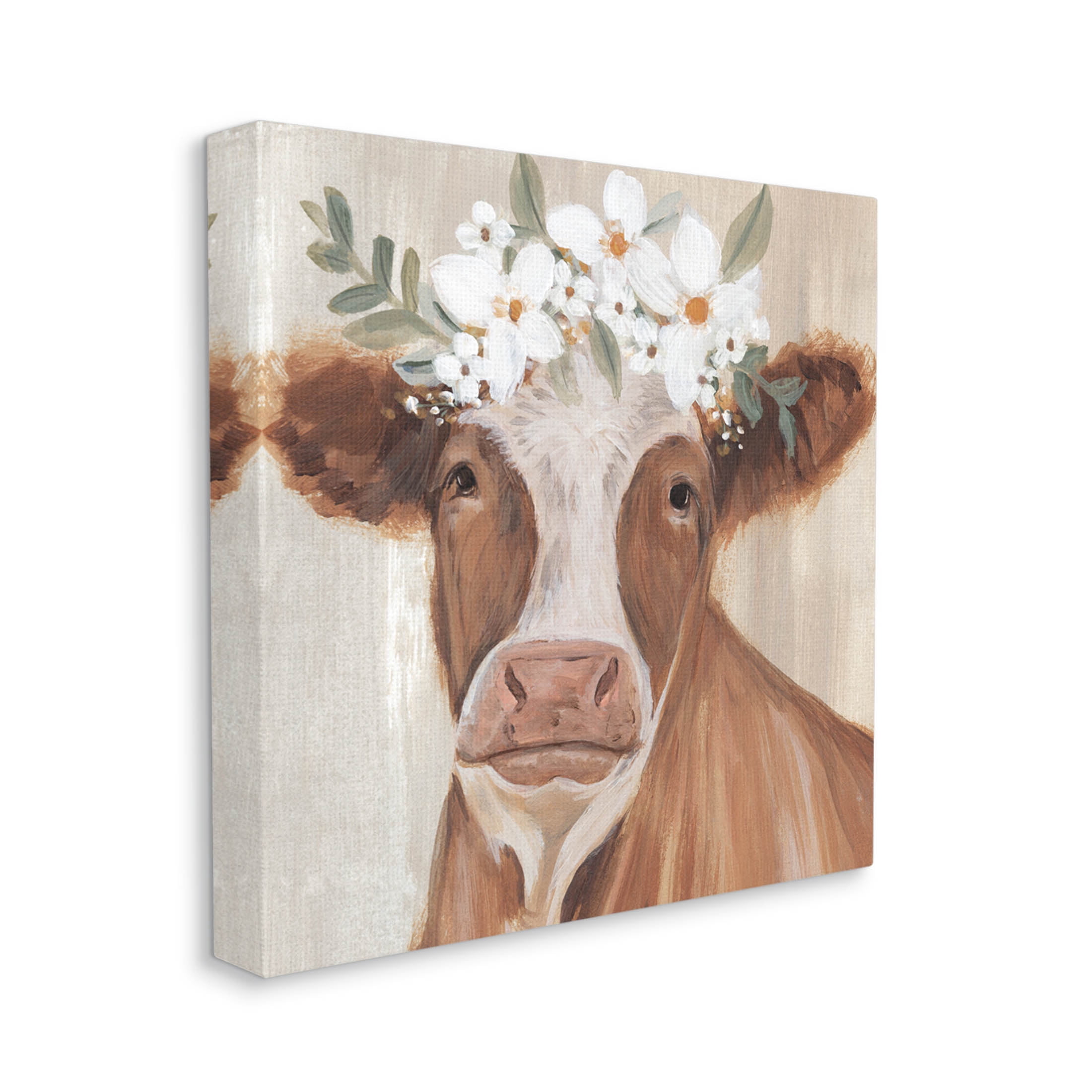 Brown Cattle Floral Bloom Crown Animals & Insects Graphic Art Gallery Wrapped Canvas Print Wall Art